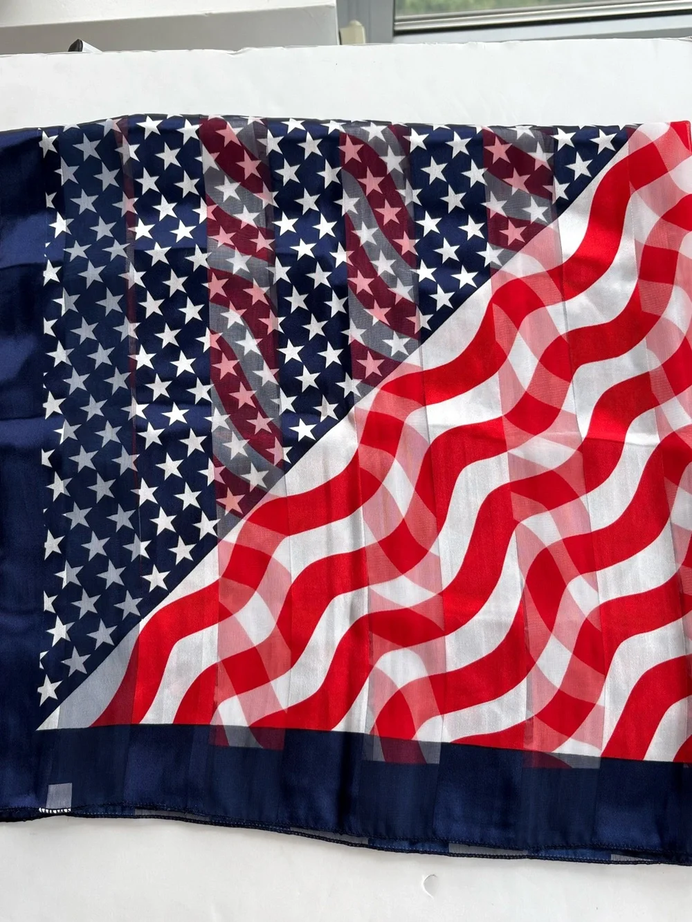 American Flag Patriotic Sheer Scarf 39x39 Square Red White Blue Lightweight